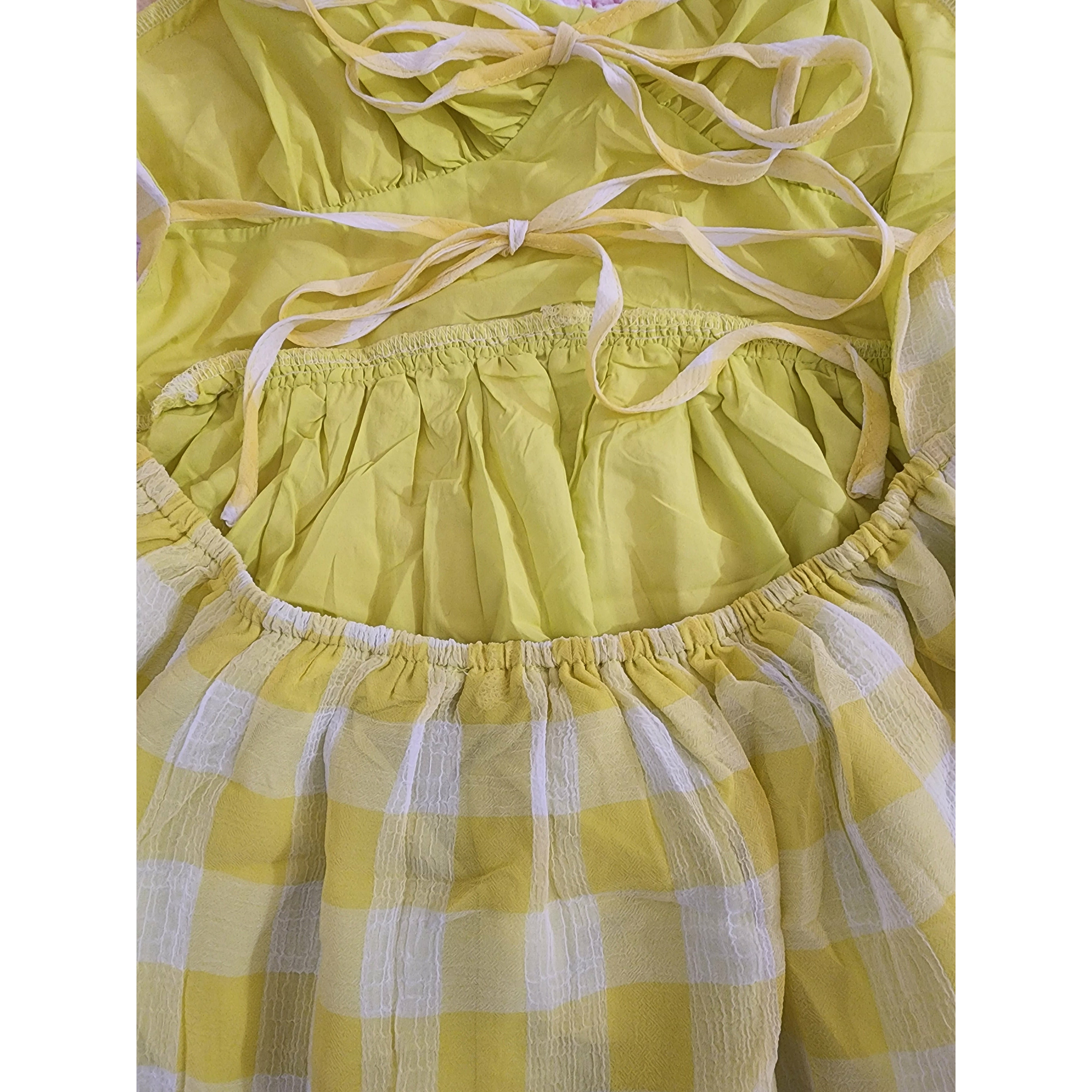 Flare Dress Yellow w/ White Plaid