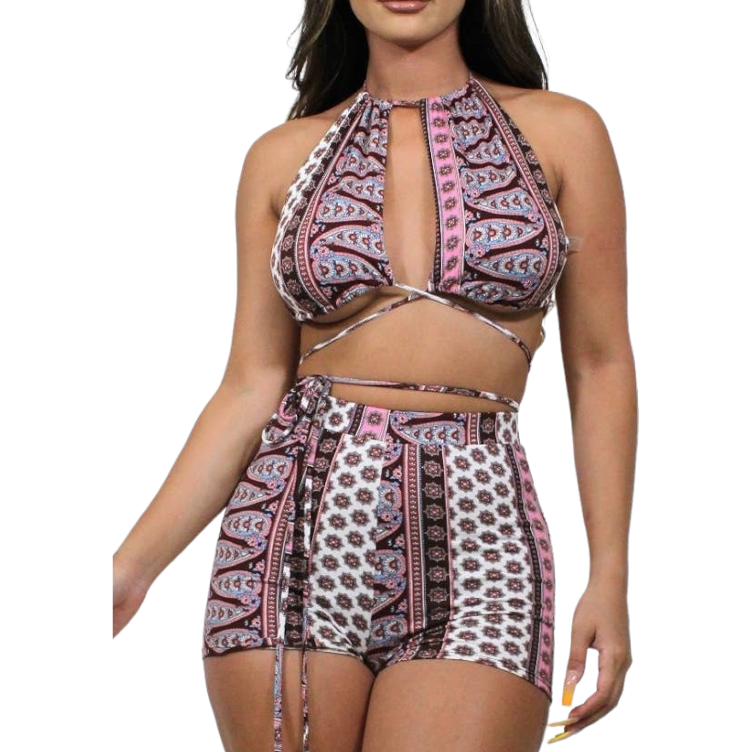 Printed Tie Halter Top w/ Short Set