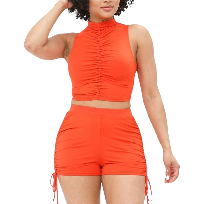 Shirring Sleeveless Top and Side Shirring String Short Set
