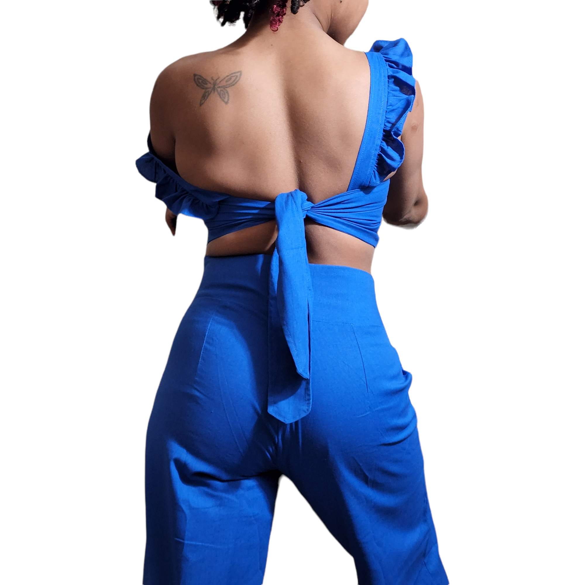 Linen Royal Blue Wide Leg Pant Set.