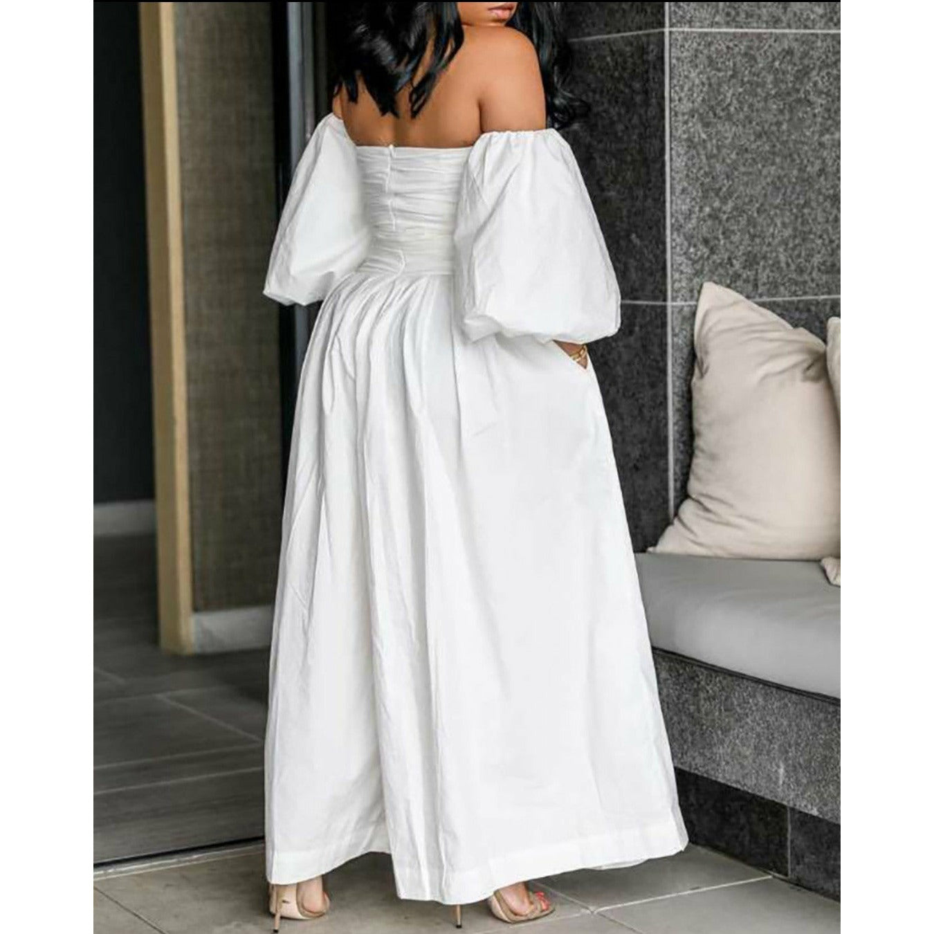 Off The Shoulder Lantern Sleeve Wideleg Jumsuit