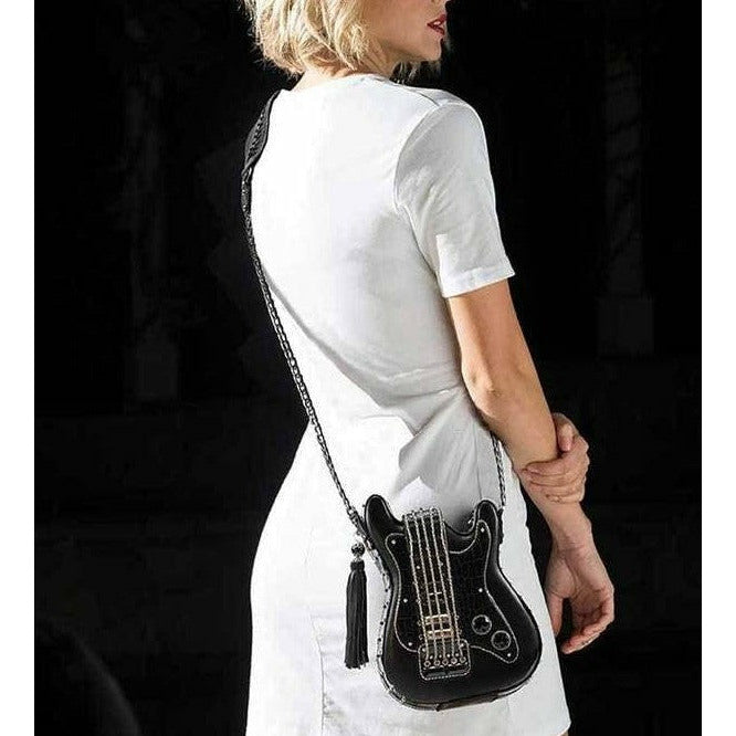Turn It Up Beaded Guitar Crossbody Handbag