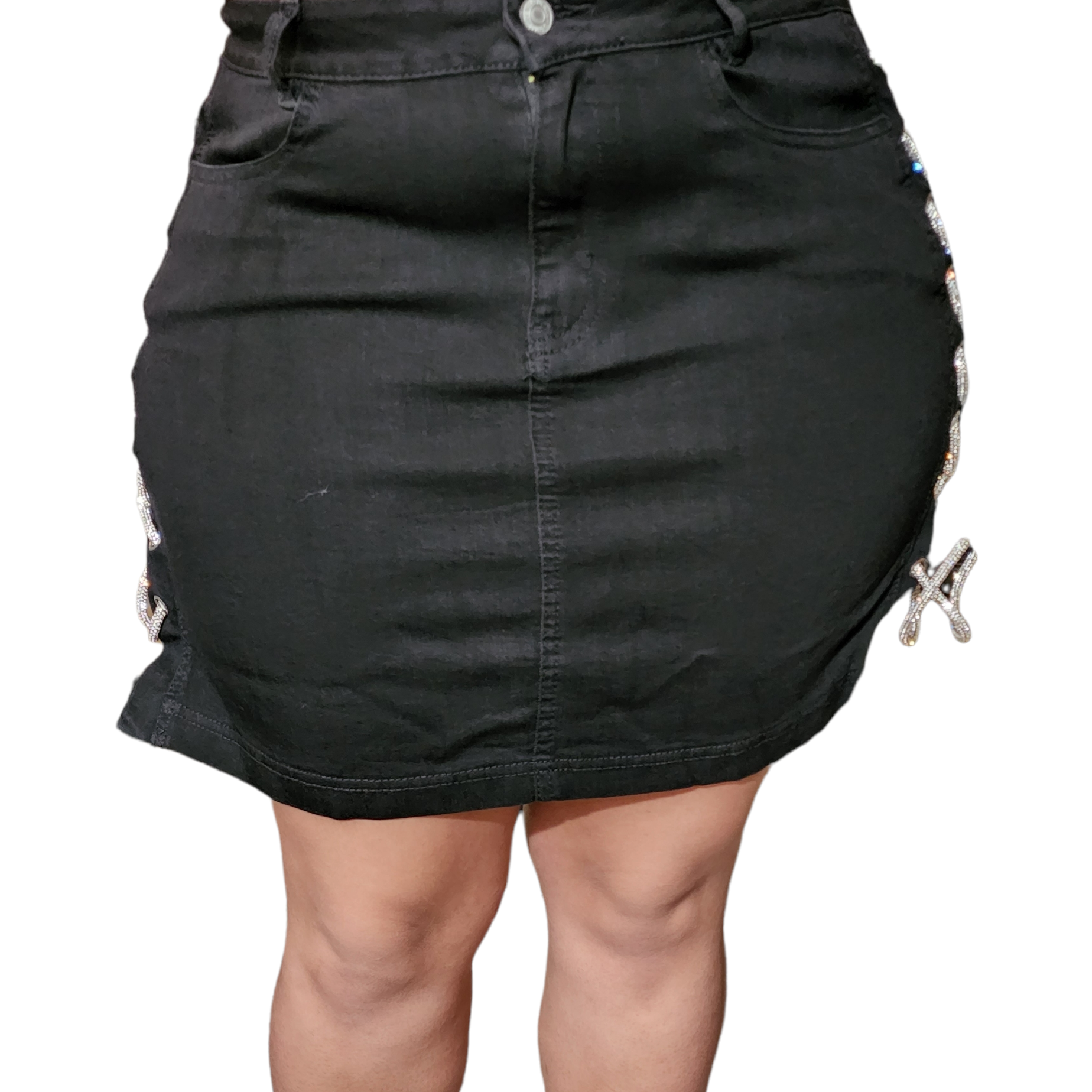 Denim Skirt Black w/ Studded Lace